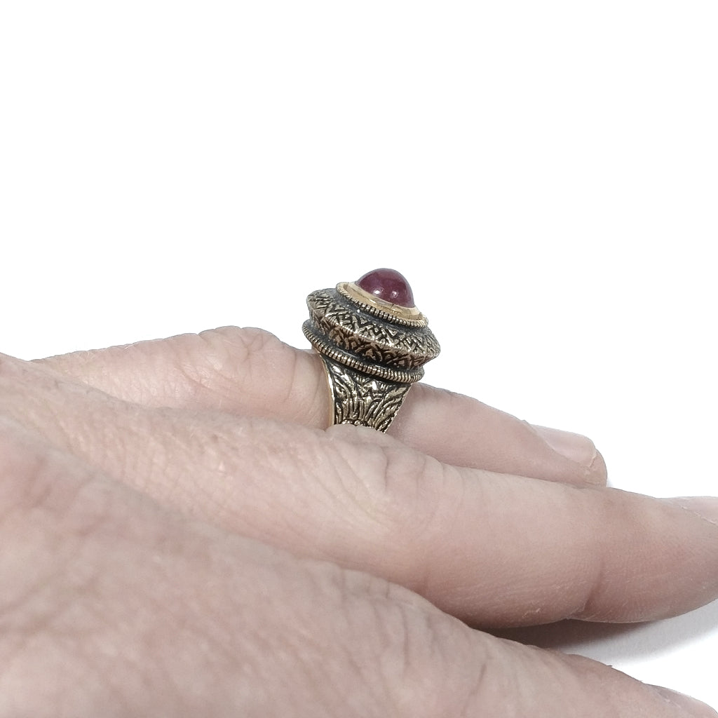 ANELLO ETNICO in argento 925 dorato ANELLO artigianale Granato | GIOIELLI ETNICI