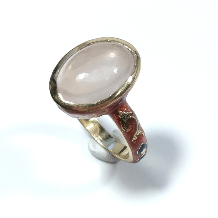 ANELLO ETNICO in argento 925 dorato ANELLO artigianale Quarzo rosa | GIOIELLI ETNICI