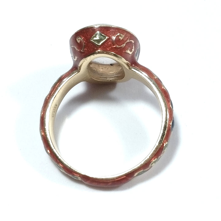 ETHNIC RING in golden 925 silver handcrafted RING Rose Quartz | ETHNIC JEWELRY