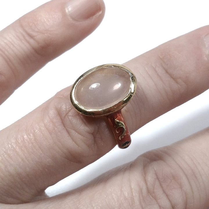 ANELLO ETNICO in argento 925 dorato ANELLO artigianale Quarzo rosa | GIOIELLI ETNICI
