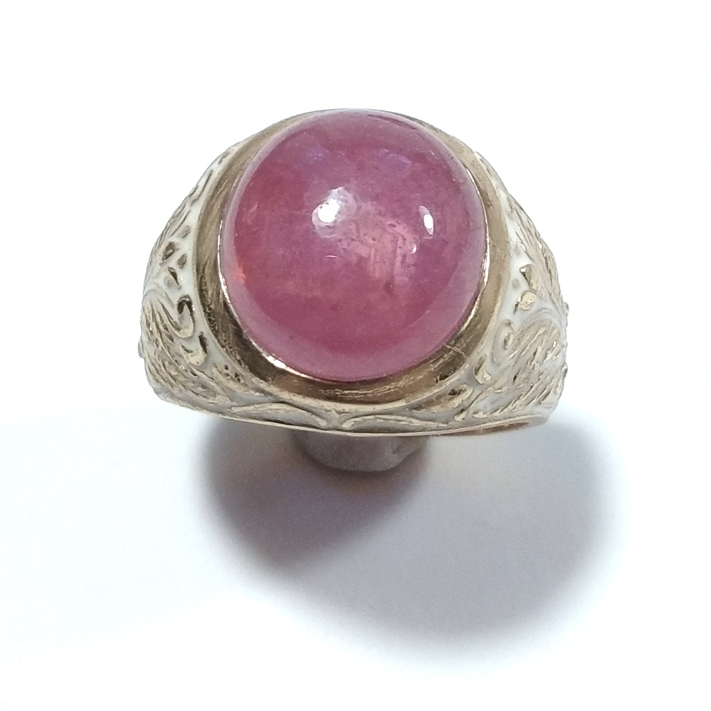 ETHNIC RING in golden 925 silver Handcrafted RING Pink Tourmaline | ETHNIC JEWELRY