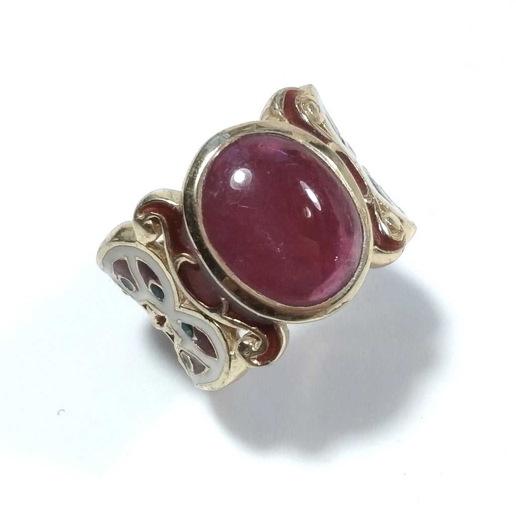 ETHNIC RING in golden 925 silver Handcrafted RING Pink Tourmaline | ETHNIC JEWELRY
