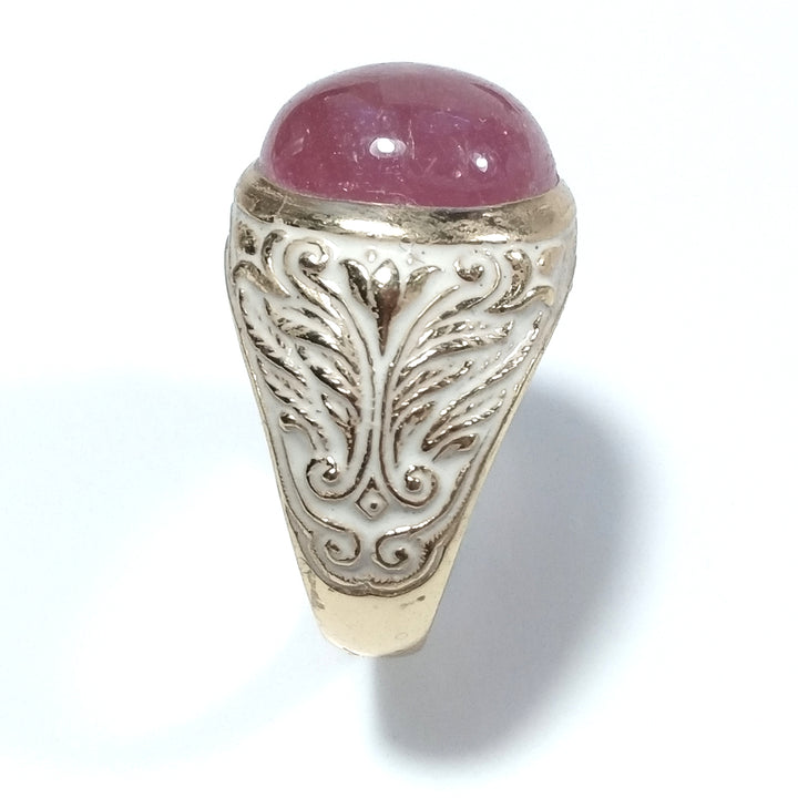 ETHNIC RING in golden 925 silver Handcrafted RING Pink Tourmaline | ETHNIC JEWELRY