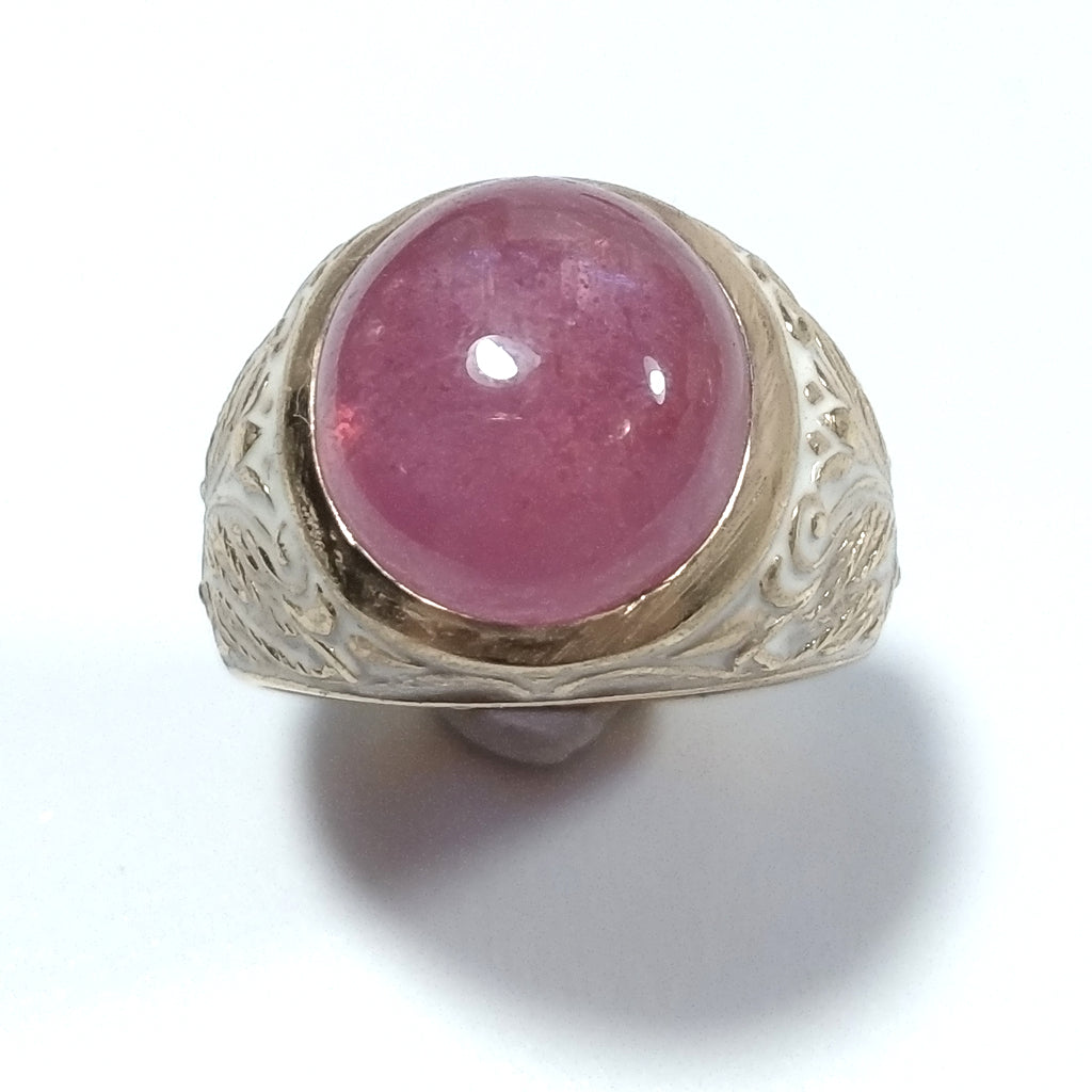 ETHNIC RING in golden 925 silver Handcrafted RING Pink Tourmaline | ETHNIC JEWELRY
