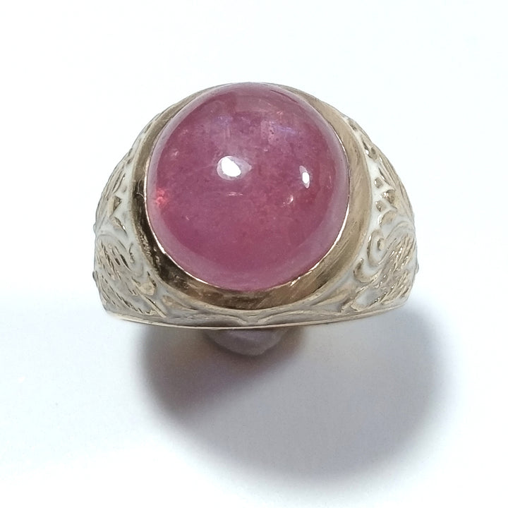 ETHNIC RING in golden 925 silver Handcrafted RING Pink Tourmaline | ETHNIC JEWELRY