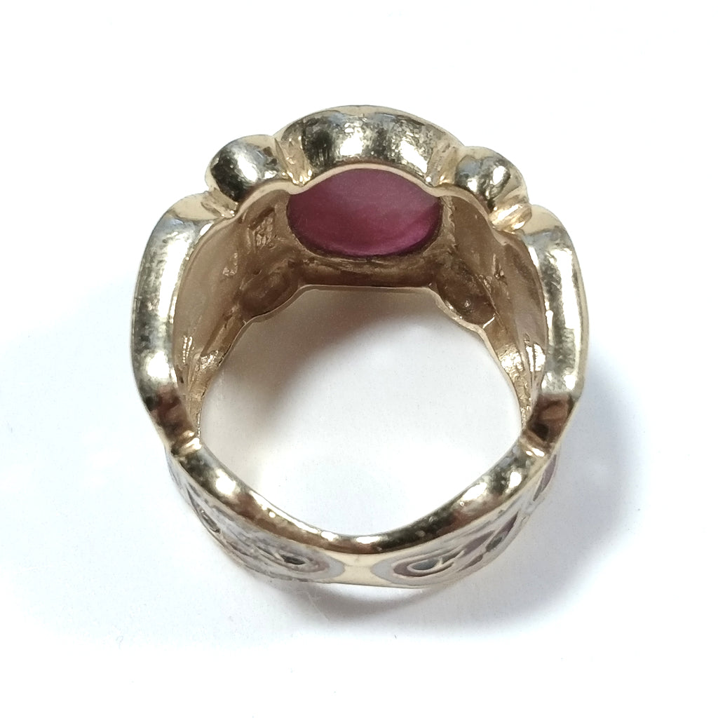 ETHNIC RING in golden 925 silver Handcrafted RING Pink Tourmaline | ETHNIC JEWELRY