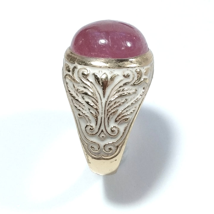 ETHNIC RING in golden 925 silver Handcrafted RING Pink Tourmaline | ETHNIC JEWELRY