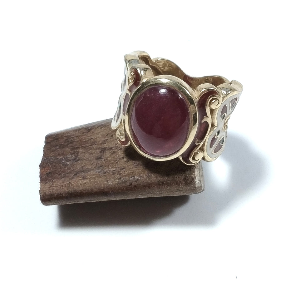 ANELLO ETNICO in argento 925 dorato ANELLO artigianale Tormalina rosa | GIOIELLI ETNICI