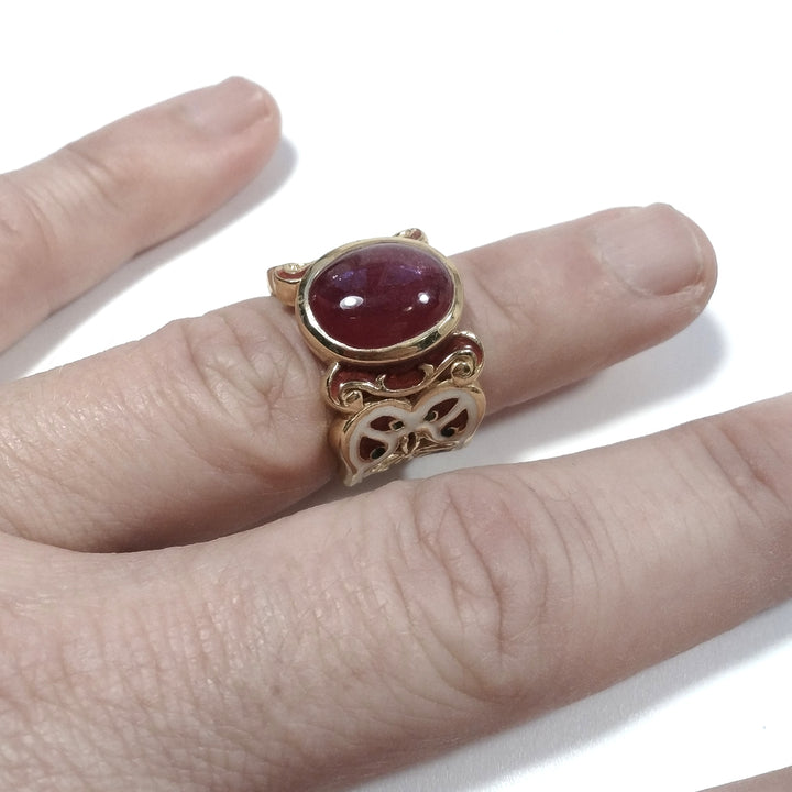 ANELLO ETNICO in argento 925 dorato ANELLO artigianale Tormalina rosa | GIOIELLI ETNICI