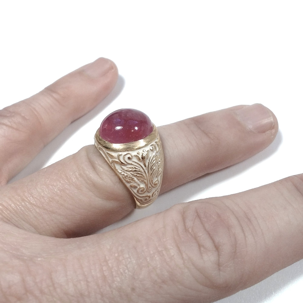 ANELLO ETNICO in argento 925 dorato ANELLO artigianale Tormalina rosa | GIOIELLI ETNICI