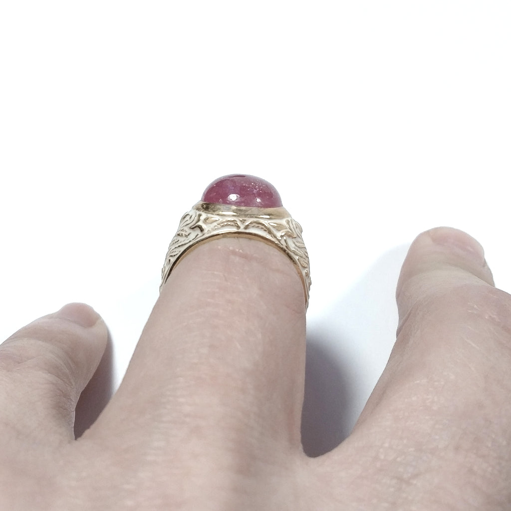 ETHNIC RING in golden 925 silver Handcrafted RING Pink Tourmaline | ETHNIC JEWELRY