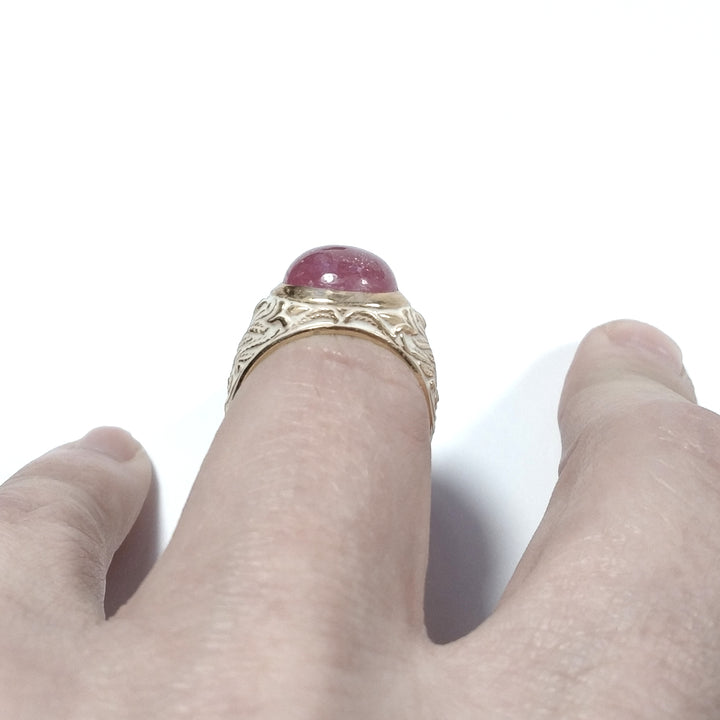 ETHNIC RING in golden 925 silver Handcrafted RING Pink Tourmaline | ETHNIC JEWELRY