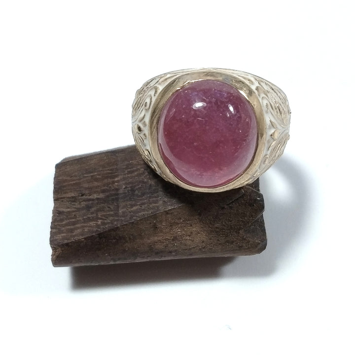ANELLO ETNICO in argento 925 dorato ANELLO artigianale Tormalina rosa | GIOIELLI ETNICI