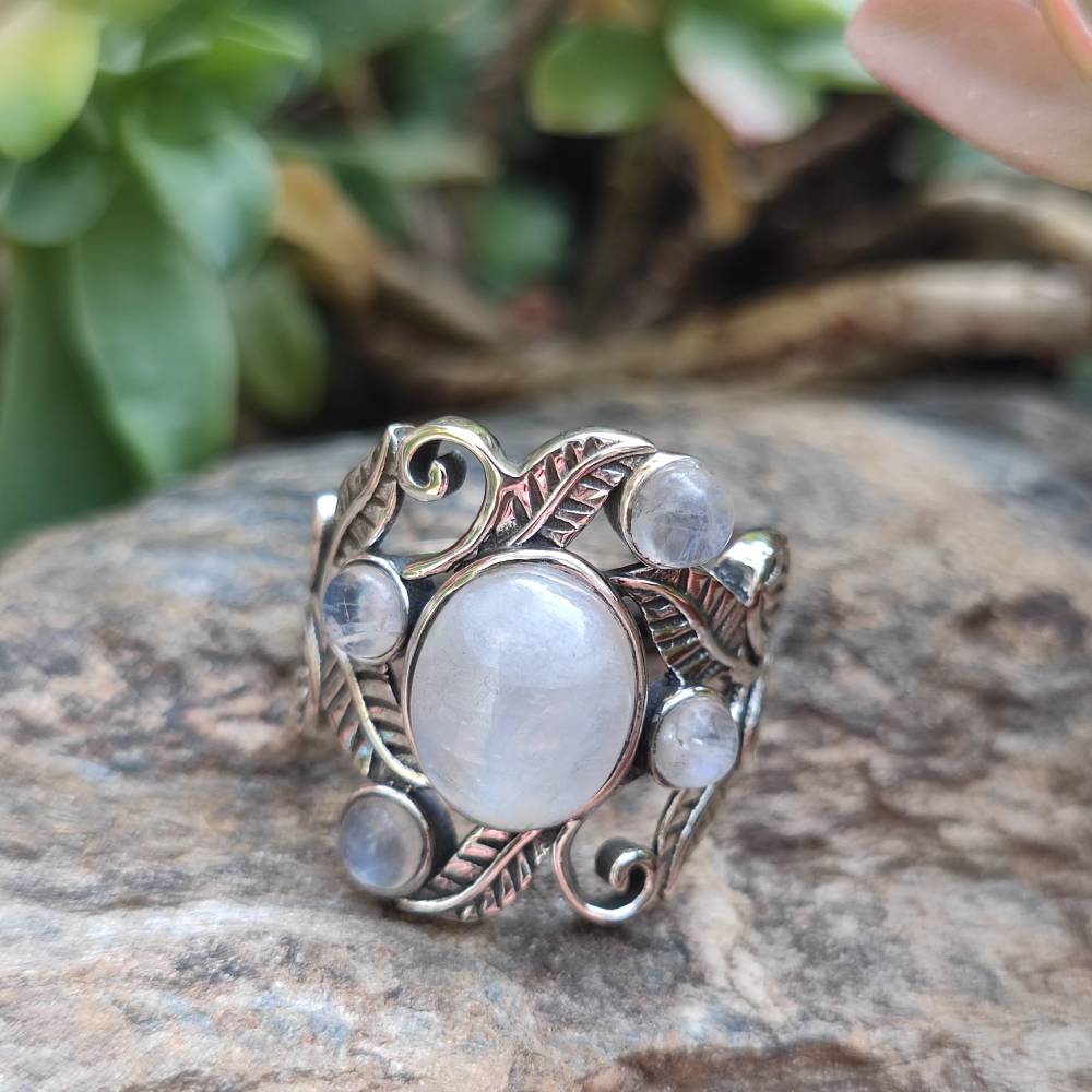 ANELLO HEMADRI in argento 925 con pietre pietra di luna