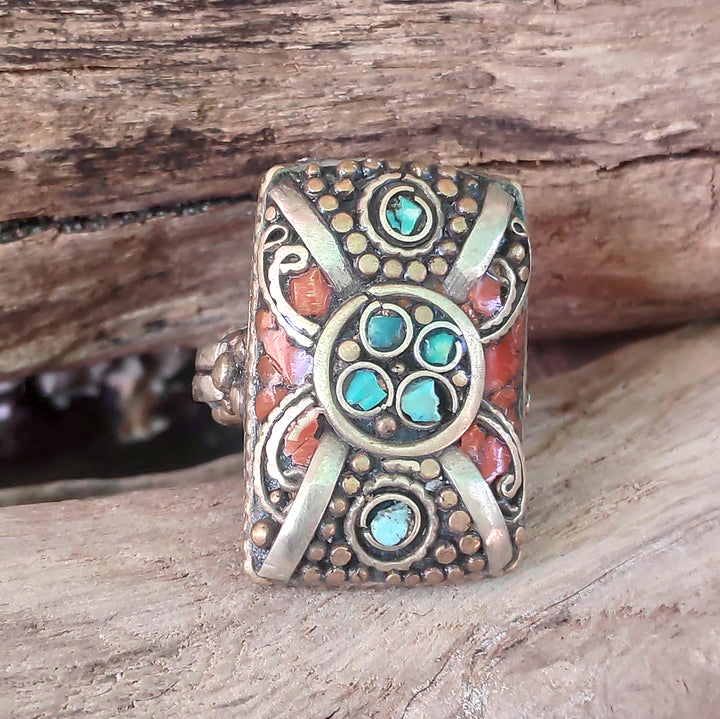 ANELLO ETNICO artigianale schegge Turchese - AAMAN