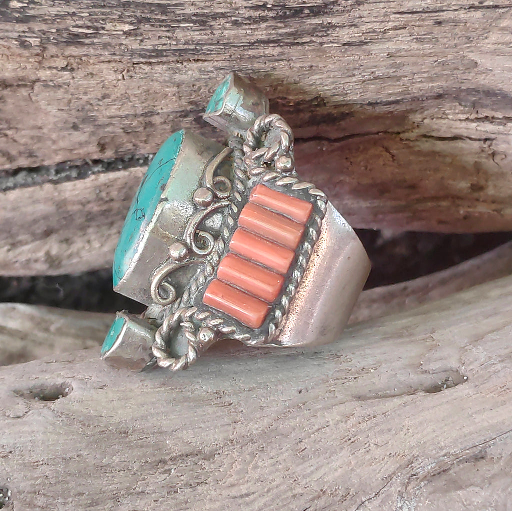 ANELLO ETNICO ANELLO artigianale Corallo bambù,Turchese, | GIOIELLI ETNICI