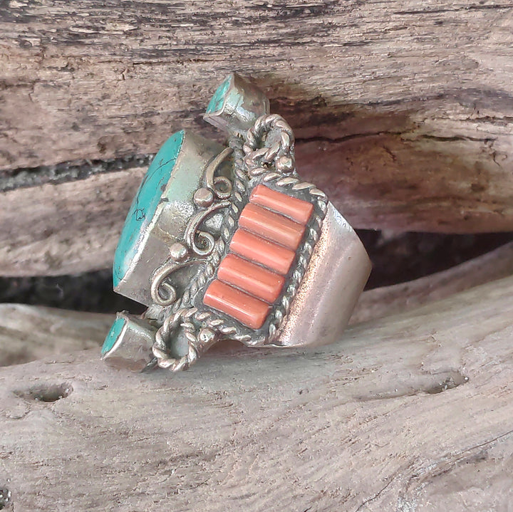 ANELLO ETNICO ANELLO artigianale Corallo bambù,Turchese, | GIOIELLI ETNICI
