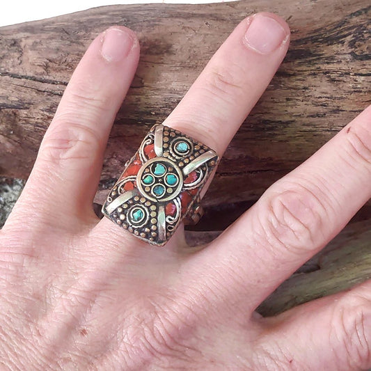 ANELLO ETNICO artigianale schegge Turchese - AAMAN
