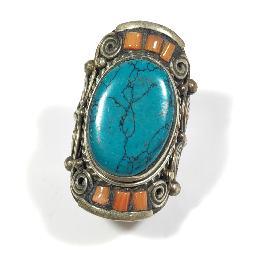 ANELLO ETNICO artigianale Corallo bambù,Turchese, | GIOIELLI ETNICI