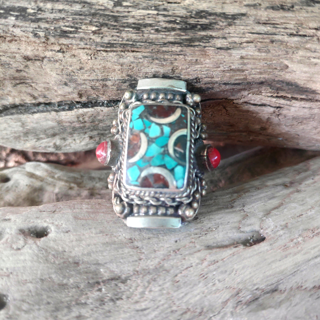 ANELLO ETNICO ANELLO artigianale Corallo bambù,Turchese, | GIOIELLI ETNICI