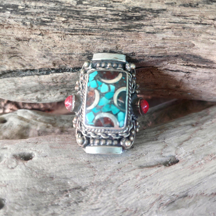 ANELLO ETNICO ANELLO artigianale Corallo bambù,Turchese, | GIOIELLI ETNICI