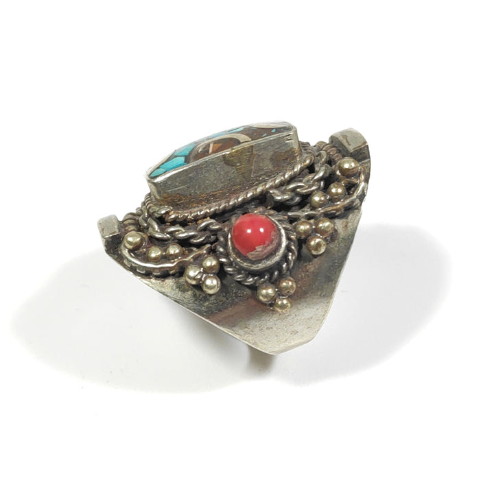 ANELLO ETNICO ANELLO artigianale Corallo bambù,Turchese, | GIOIELLI ETNICI