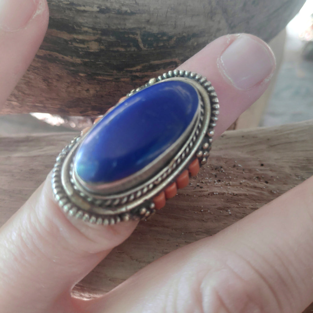 anello etnico tibet con Lapislazzuli corallo ring