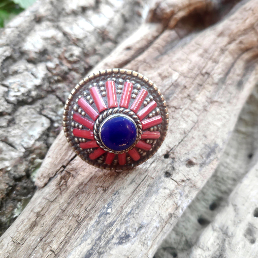 Anello etnico tibetano con pietre - NAWALGHAR