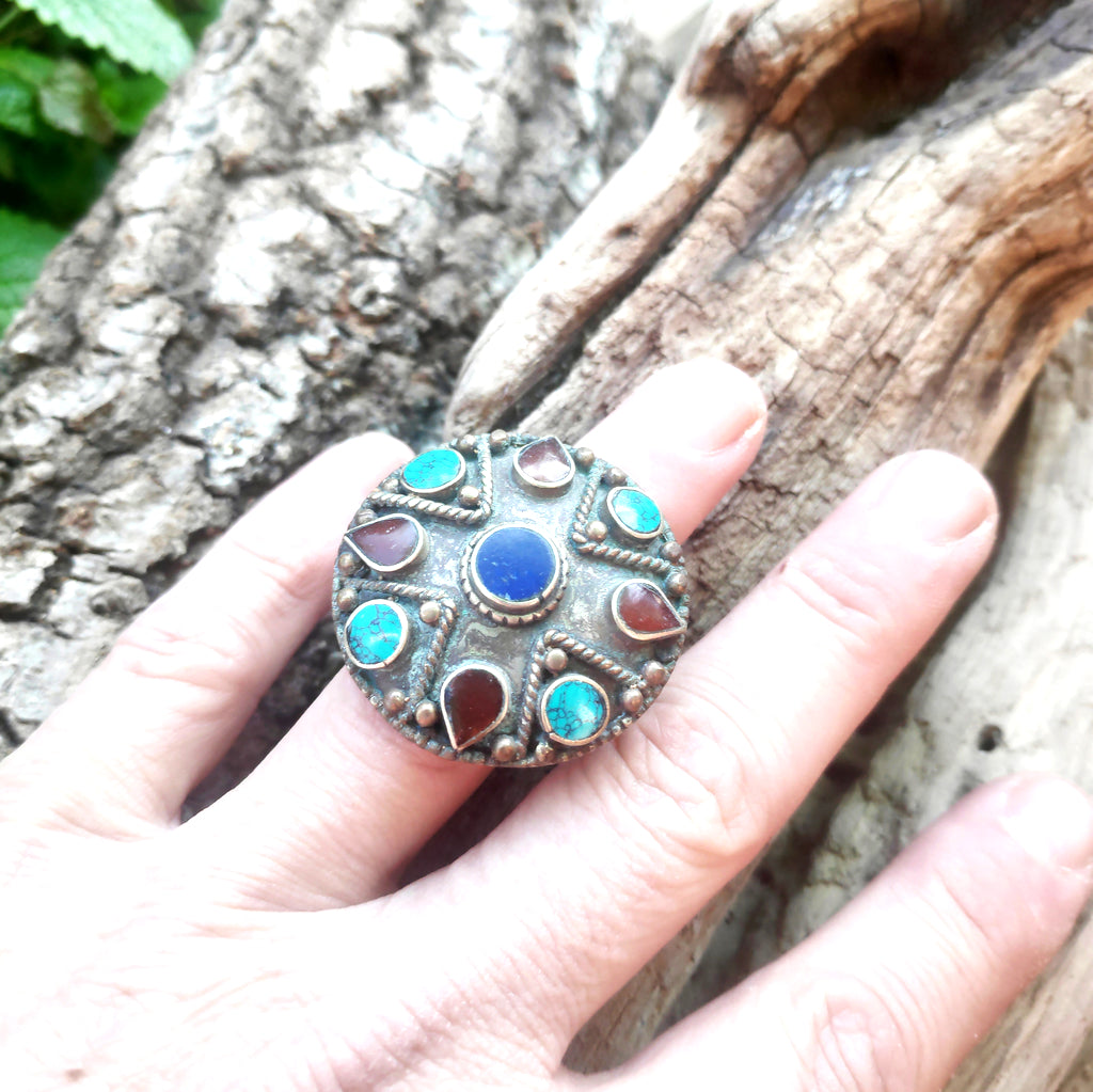 ANELLO ETNICO ANELLO artigianale Lapislazzuli, Corallo, Turchese, | GIOIELLI ETNICI