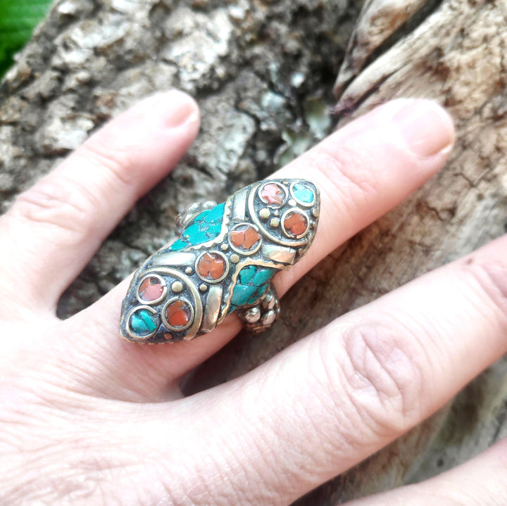 ANELLO ETNICO artigianale schegge Turchese - AAMAN