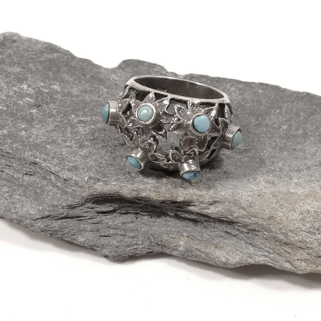 Anello con pietra in argento 925 con TURCHESE | GIOIELLI IN ARGENTO | fiore