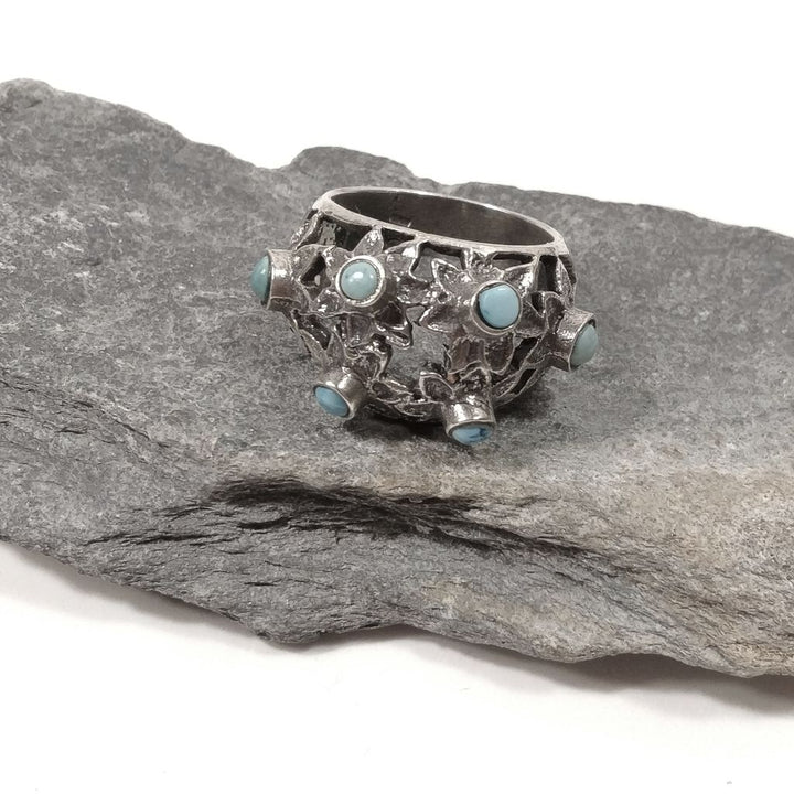 Anello con pietra in argento 925 con TURCHESE | GIOIELLI IN ARGENTO | fiore