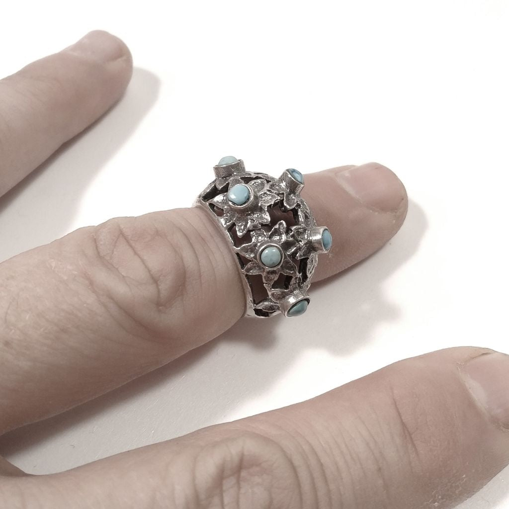 Anello con pietra in argento 925 con TURCHESE | GIOIELLI IN ARGENTO | fiore