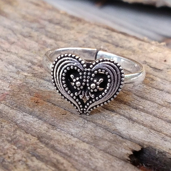 Anello a cuore etnico regolabile d'argento 925 - CUORE