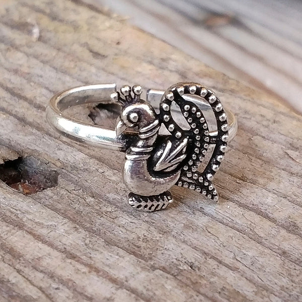 Anello etnico Meradil regolabile d'argento 925 - PAVONE
