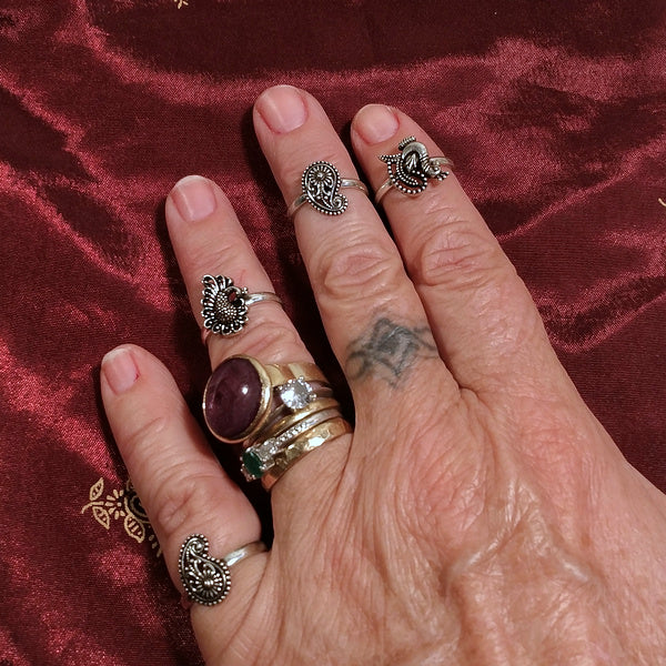 MERADIL ethnic PEACOCK RING adjustable in 925 silver