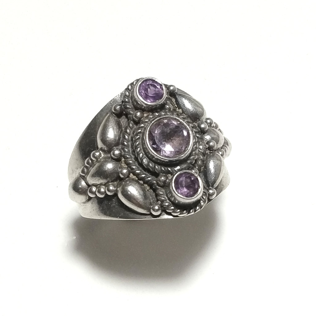 ETHNIC RING in 925 silver handcrafted RING Garnet, Moonstone | SILVER JEWELRY