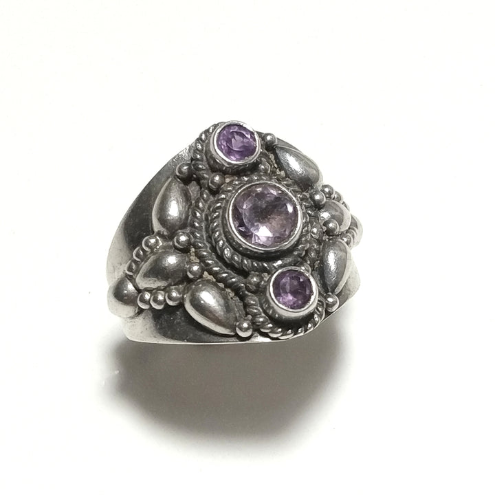 ETHNIC RING in 925 silver handcrafted RING Garnet, Moonstone | SILVER JEWELRY