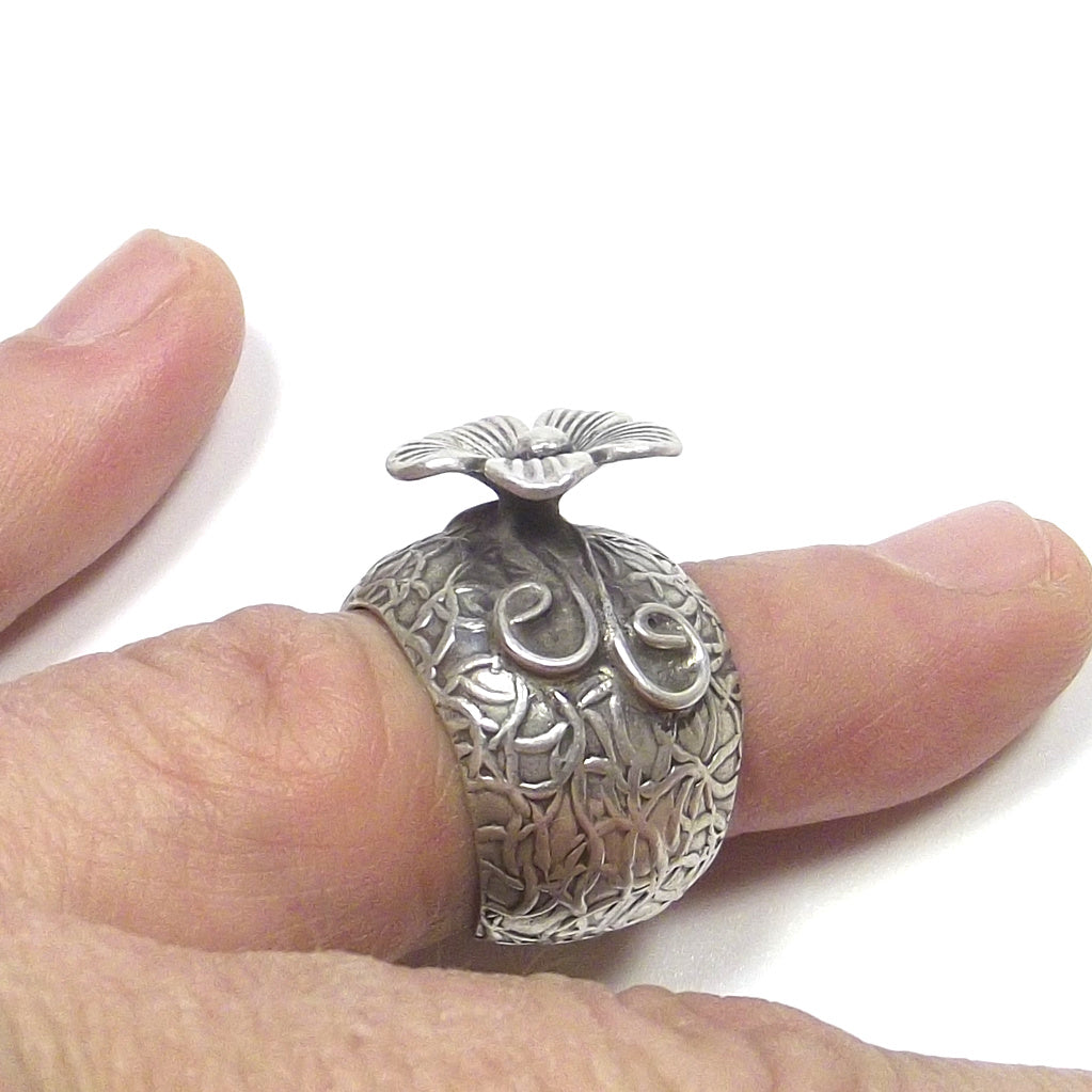 KAREN ring 925 silver flower shape - ETHNIC