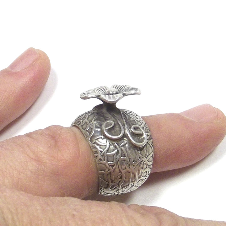 KAREN ring 925 silver flower shape - ETHNIC