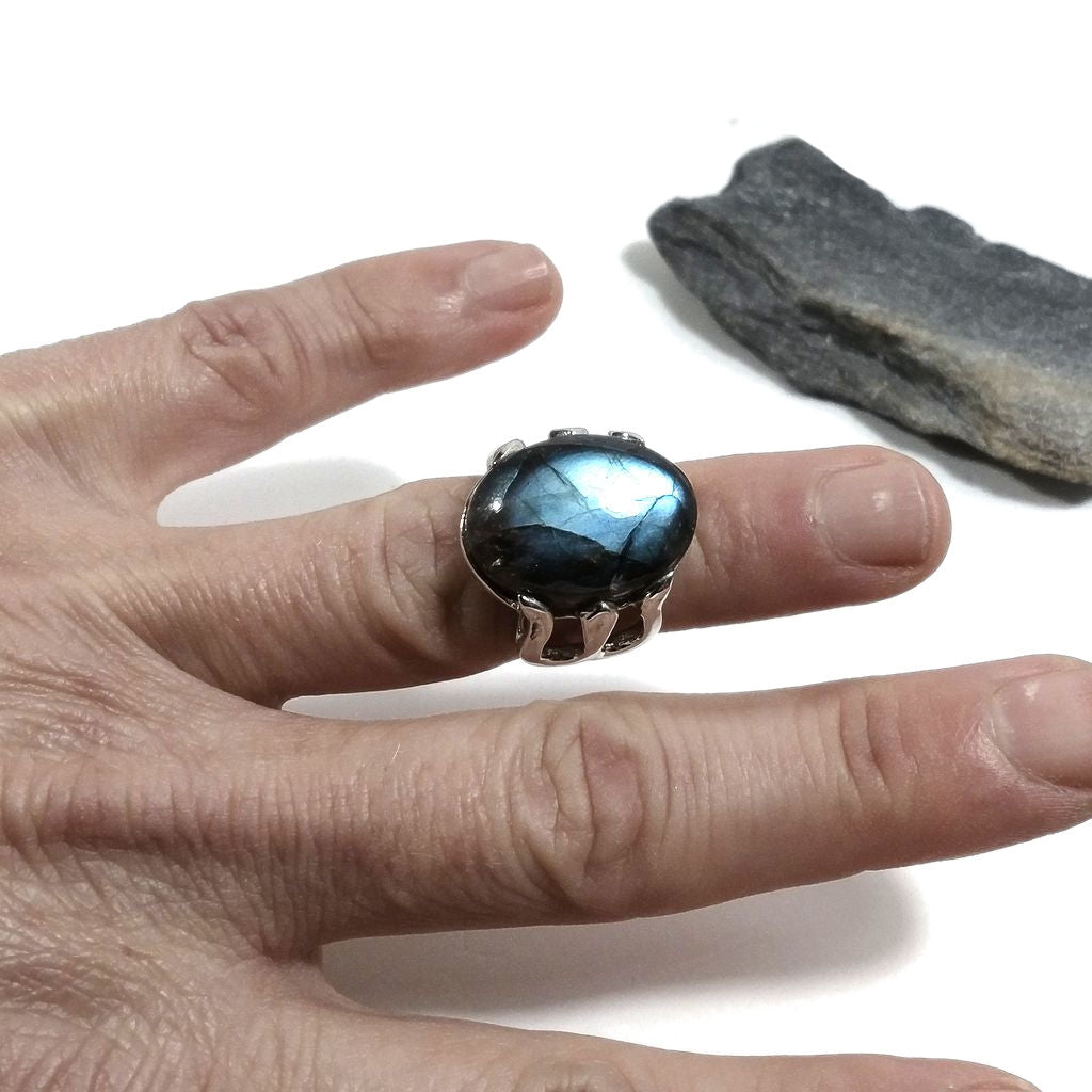 ANELLO artigianale in argento 925 con Labradorite | TRIDENTE