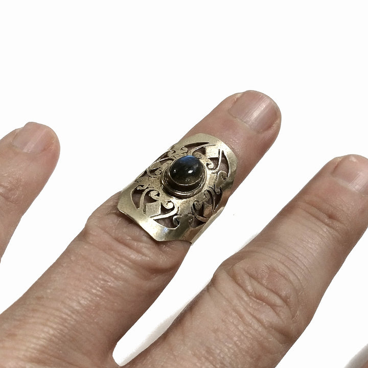 ANELLO artigianale con traforo in ottone | Labradorite | Gioielli in ottone