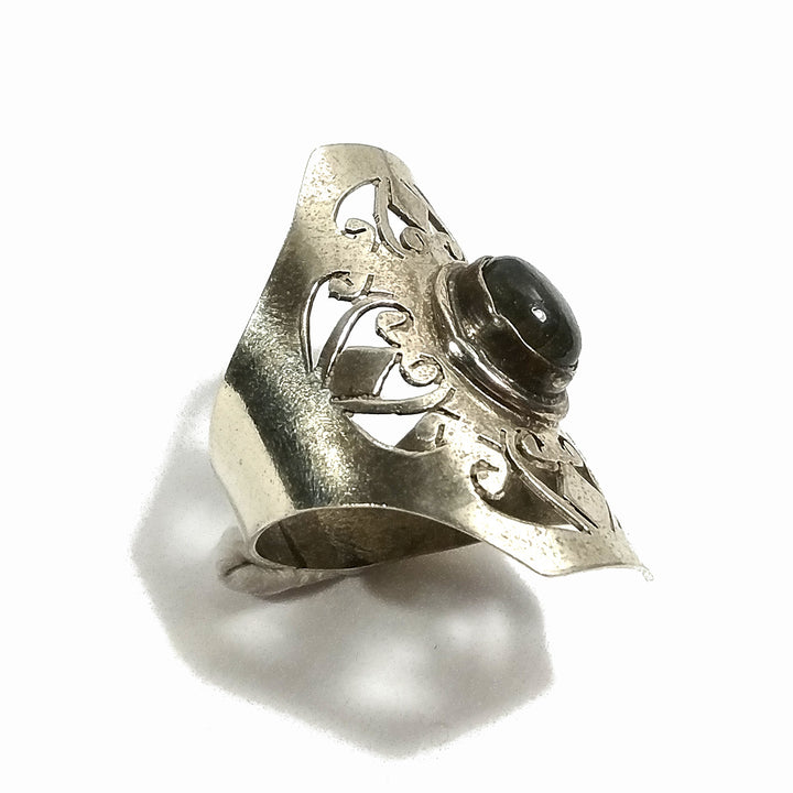 ANELLO artigianale con traforo in ottone | Labradorite | Gioielli in ottone