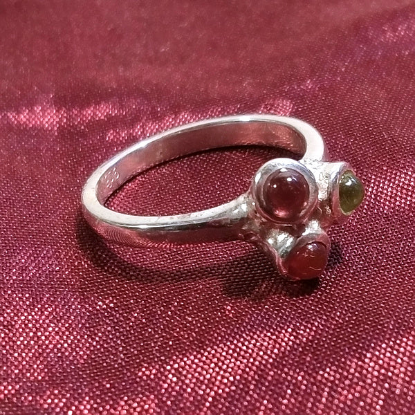 Ring with stone in 925 silver with blue topaz, amethyst, smoky quartz