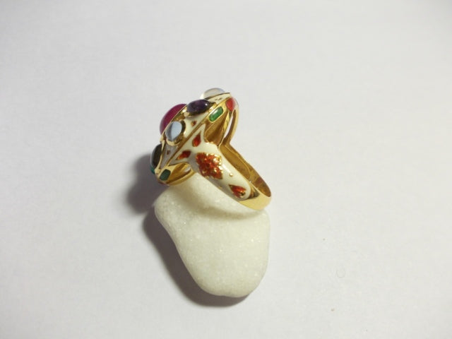 Anello NAVRATAN argento dorato e smaltato β dettaglio laterale