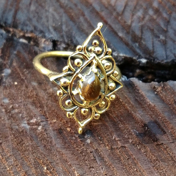 ANELLO etnico KABIR in ottone con pietra - Gioielli indiani originali