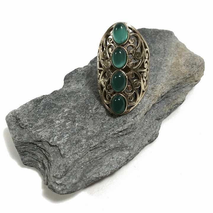 ANELLO Barocco artigianale in ottone | Onice verde | Gioielli in ottone