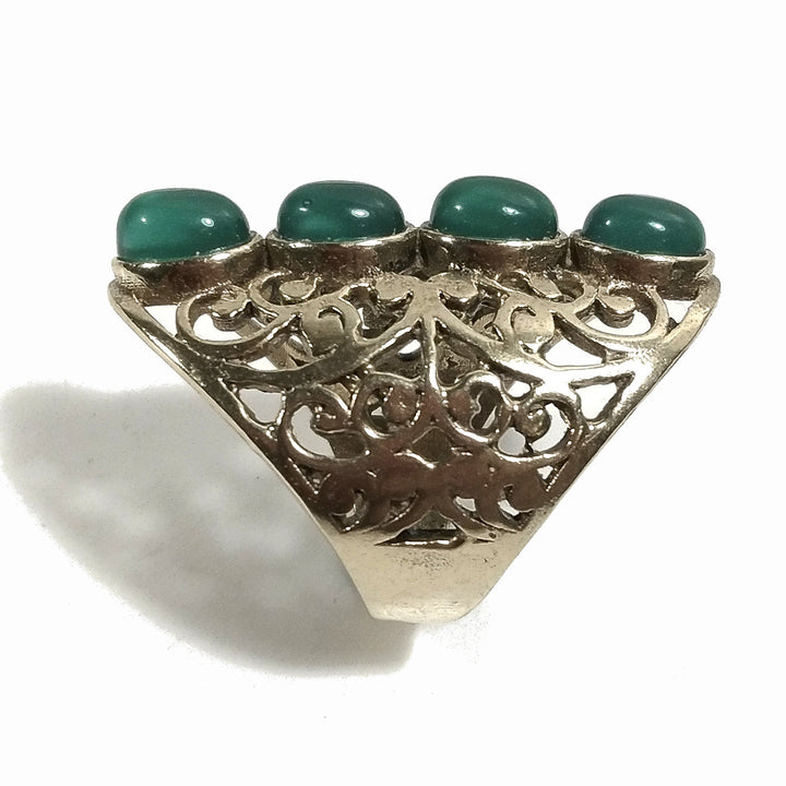 ANELLO Barocco artigianale in ottone | Onice verde | Gioielli in ottone