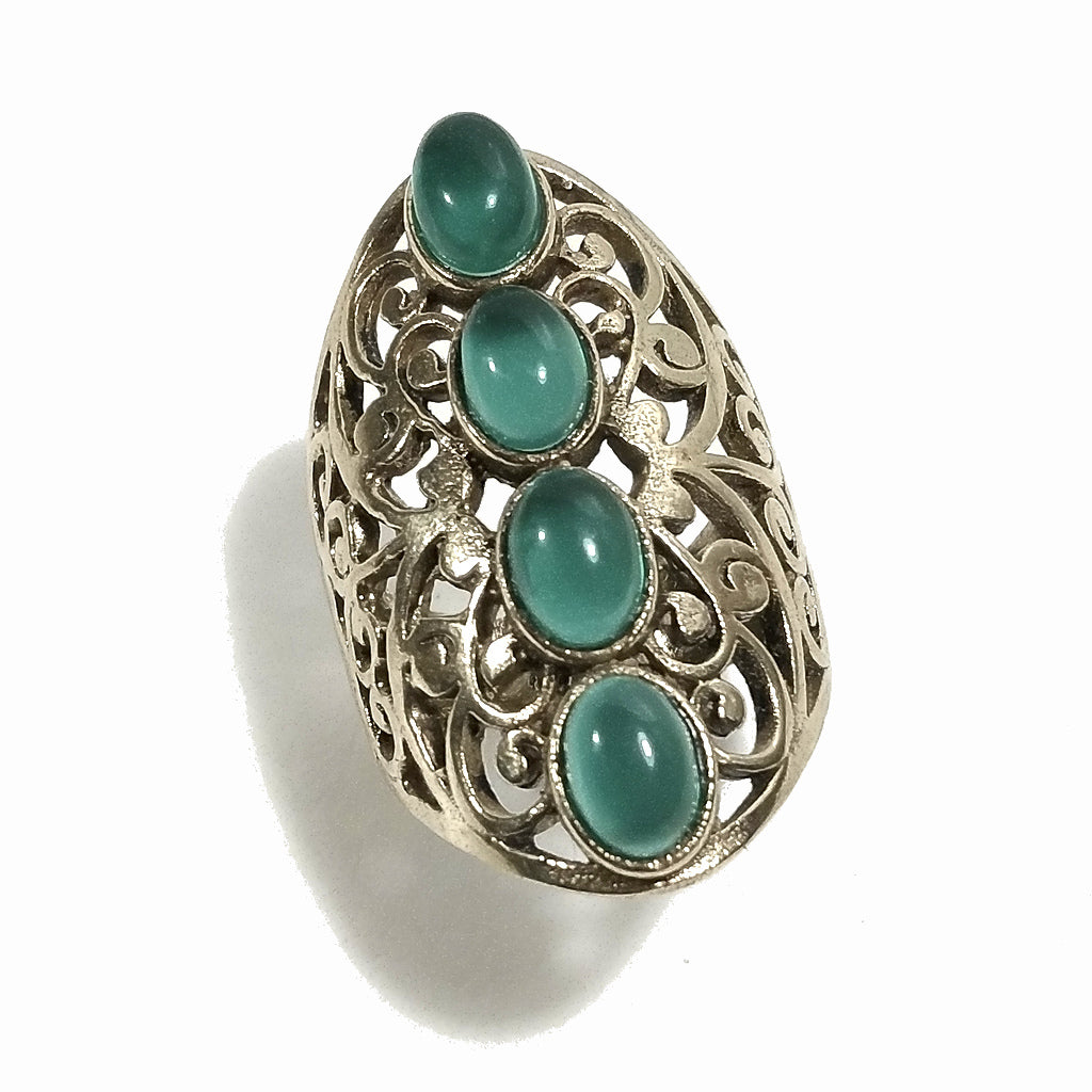 ANELLO Barocco artigianale in ottone | Onice verde | Gioielli in ottone