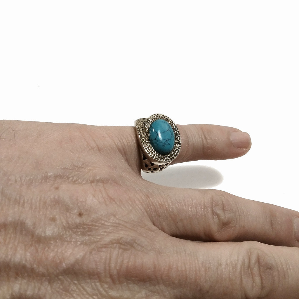 ANELLO Barocco artigianale in ottone | Howlite Turchese | Gioielli in ottone